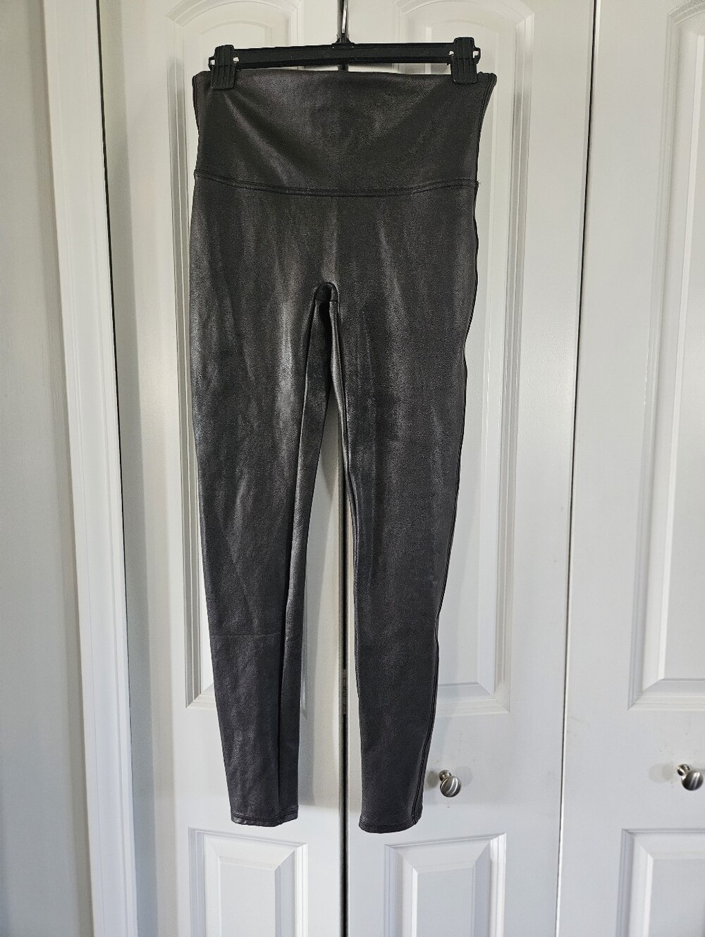 SPANX Faux Leather Leggings Black Shimmer High Rise Size L